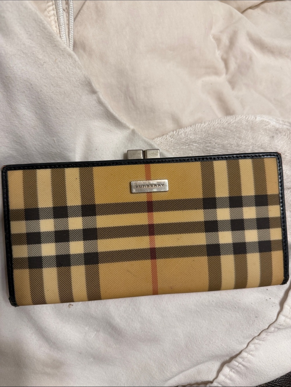 Burberry Beige Check Canvas Wallet with Black Trim